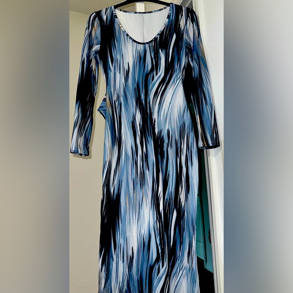 Custom Bodycon Maxi Dress – Watercolor Blue Print – Stretch Knit